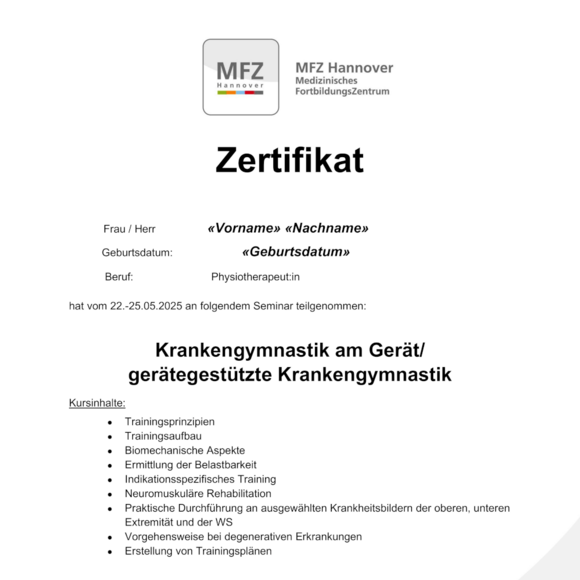 Zertifikat vom MFZ Hannover